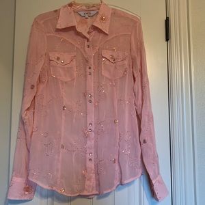 Ladies Roper Long Sleeve Pearl Snap Blouse